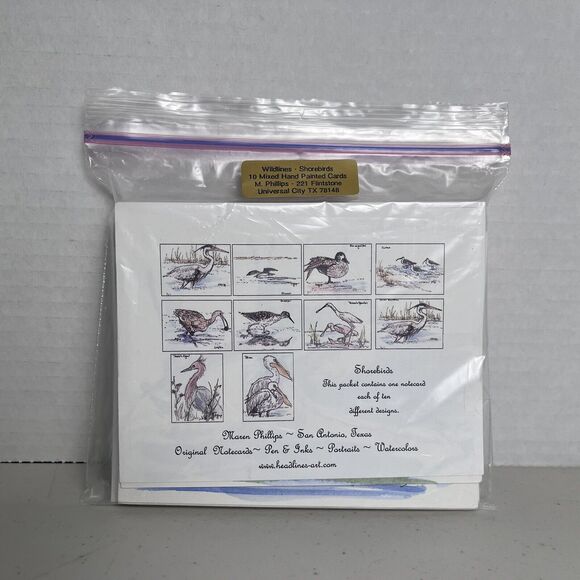 Hand painted Greeting Cards Shore Birds Cards Ink & Watercolor Signed 9 Blank - Picture 13 of 16